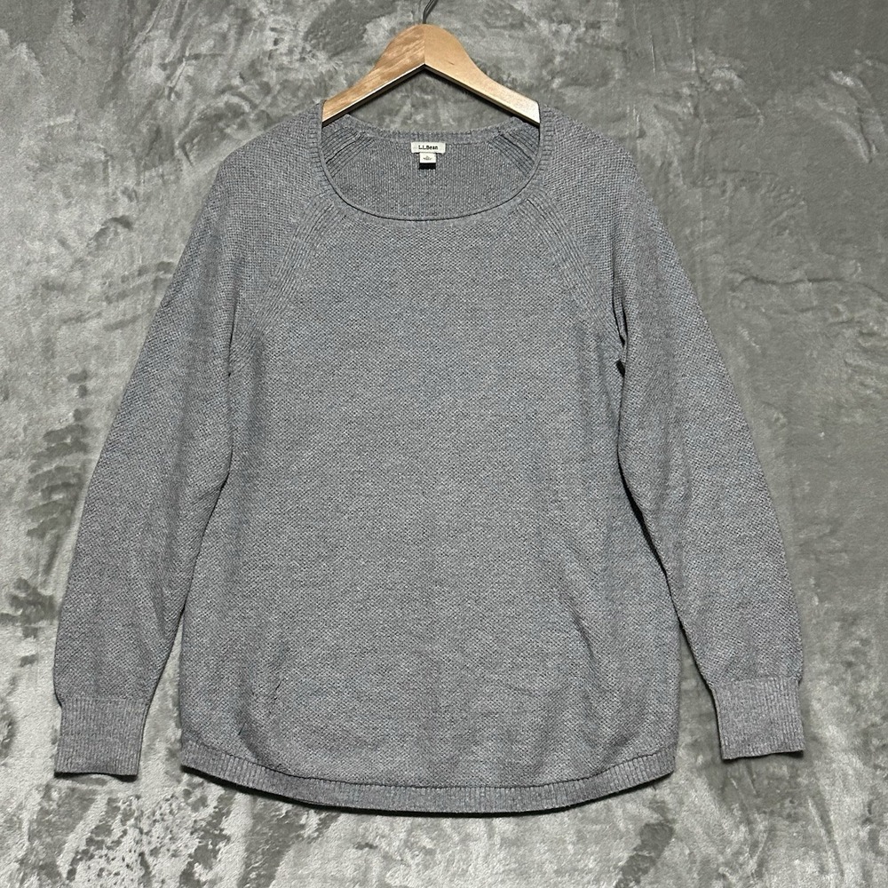 LL Bean Womens Cotton Textured Knit Rollneck Sweater Size L Gray Outdoor Hiking